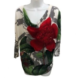 DESIGUAL LIGHTWEIGHT SWEATER • FLORAL DESIGN W SEQUINS • Sz S